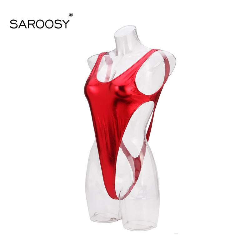 2017 New Muticolor Sexy Lingeire PU Leather Gloosy Wet Look High Cut Bodysuit for Women String Crotch