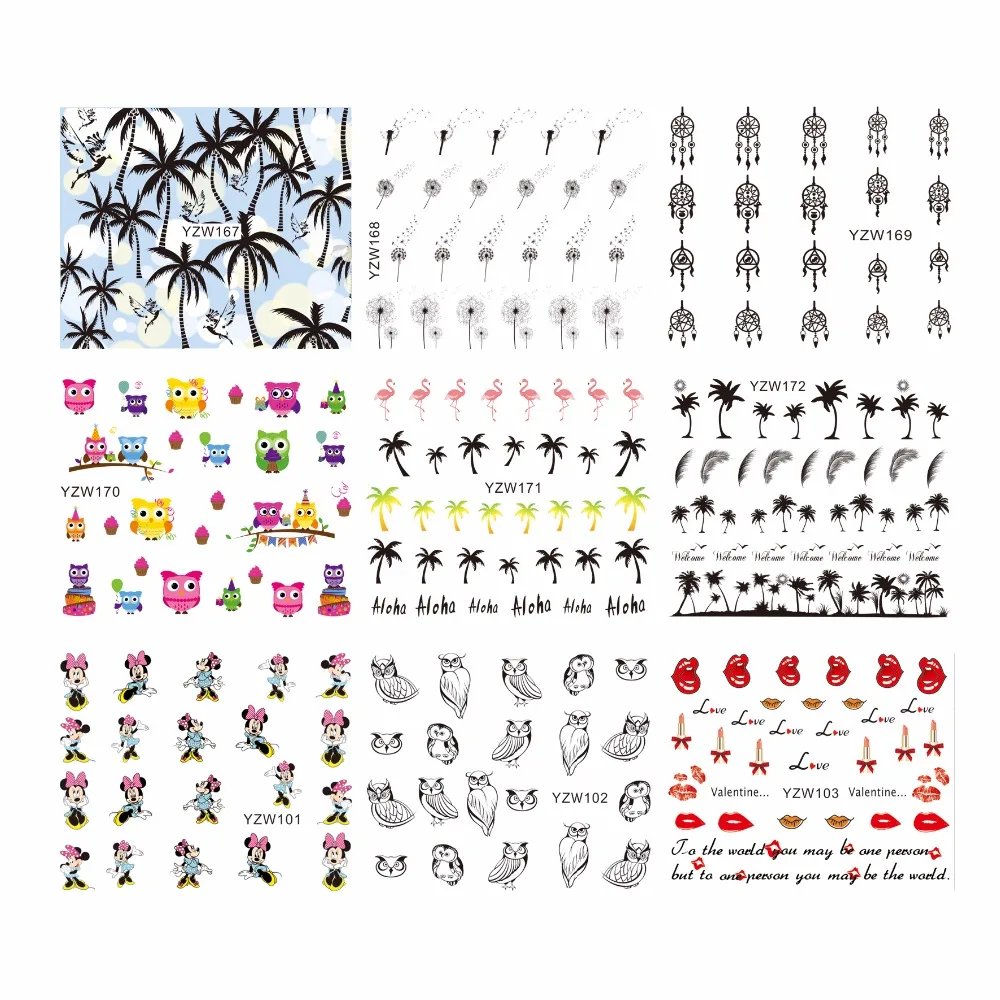 

WUF 1 Sheep Optional Owl Cartoon Design Nail Art Stickers Black Lace Design Wraps Decoration Decal DIY Tips
