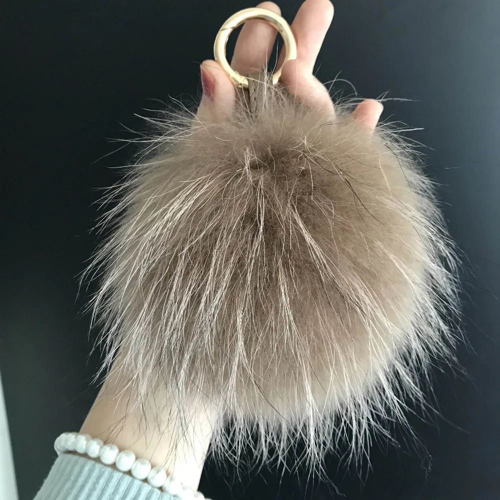 Magicfur-серый/коричневый 15 см натуральный мех енота Pom Ball Bag брелок-Шарм брелок