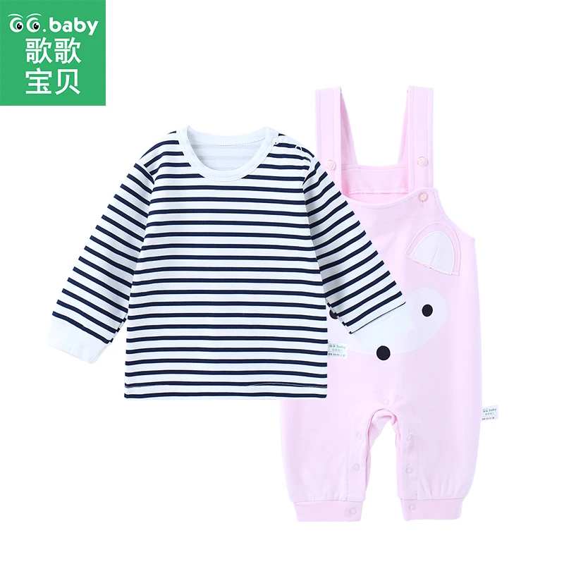 

2PCS Spring And Autumn Baby Girl Clothes Sets Long Sleeve Striped Overalls For Baby Boys Cottom Suits Toddler Girls Clothing Set