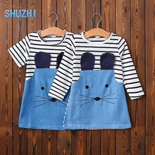 SHUZHI Hot Cut Mouse Baby Girl Dresses Princess Girls Stripe Dress Best Quality Baby Clothe