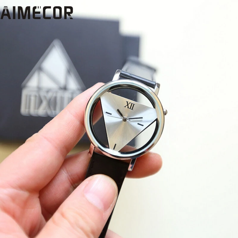

2017 NEW Aimecor new Mens Womens Unique Hollowed-out Triangular Dial Black Fashion Watch #07