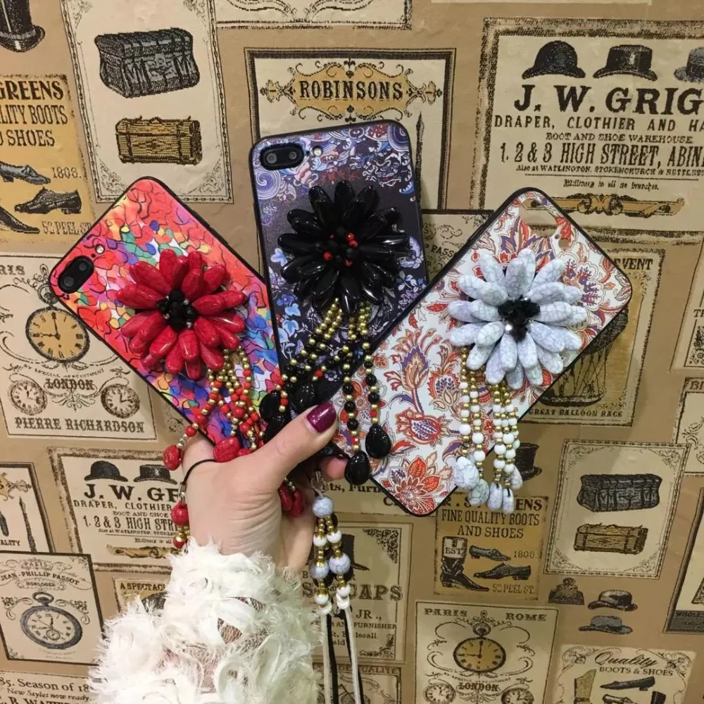 New Cool Chic Мода BOHO Стиль Циркон Кисточкой Цветочным Принтом Жесткий ПК тонкий