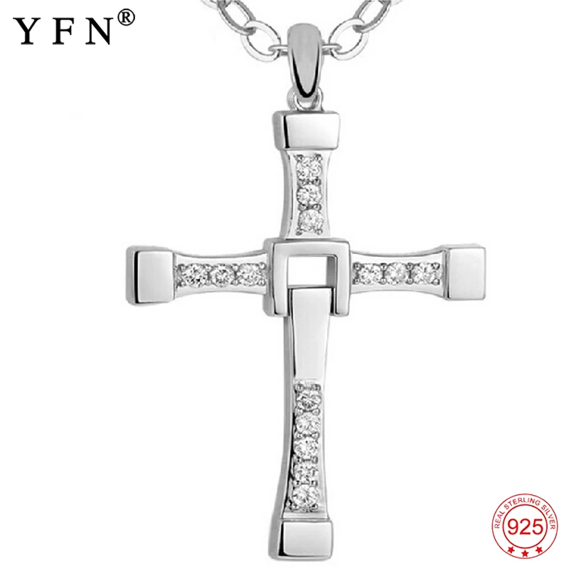 

925 Sterling Silver Men Cross Necklaces Fashion Jewelry Cubic Zirconia Fast and Furious Movie Jewelry Pure For Women GNX0002
