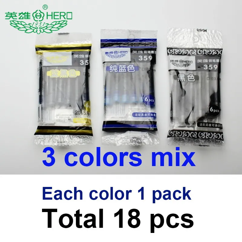 Картридж с чернилами 359 перьевая ручка прямая заправка жидкости Замена 3,4 мм 5 мм Диаметр черный синий не углеродный для HERO pimio - Цвет: 3 colors mix