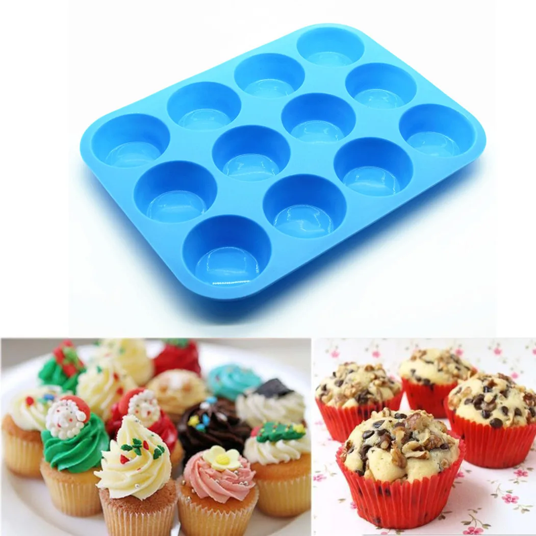 Cake Tools Silica Gel Mold 12 Cup Muffin Cupcake Baking Pan Non Stick Dishwasher Microwave Safe Kitchen Tool Oct23 | Дом и сад