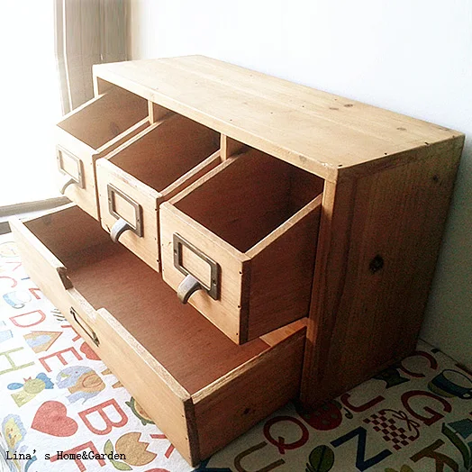 

3 drawers tabletop vintage brown handmade solid wood craft mini cabinet