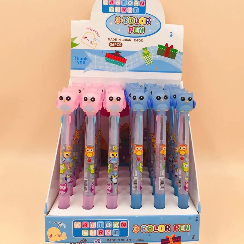 

36 pcs/lot Owl Ballpoint Pen Cartoon 3 colors Animal Ball Pens Material Escolar office school Writing supplies