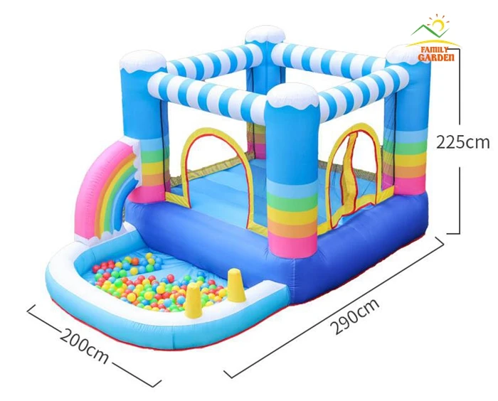 

Rainbow Cloud Inflatable Bounce Castle Jumper Bouncer House With 350W Blower, Inflatable Ball Pool Slide Toss Game For Kids