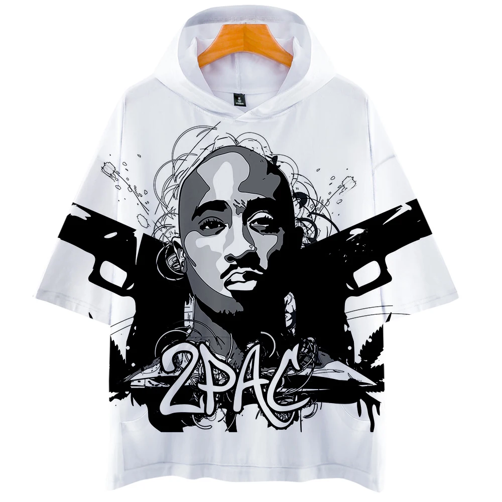 LUCKYFRIDAY 2Pac Rapper мужские футболки 3D Повседневная летняя модная футболка с коротким рукавом и капюшоном Harajuku уличная одежда в стиле хип-хоп