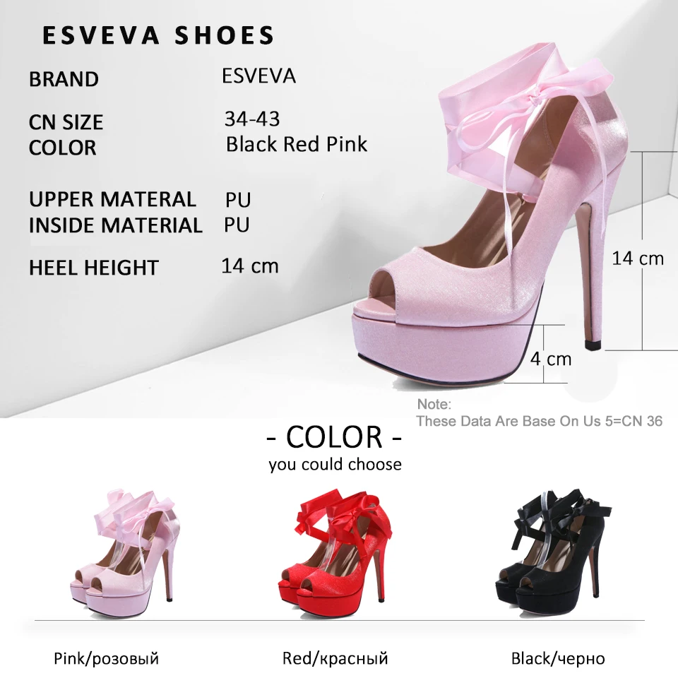 ESVEVA/ г. женские туфли-лодочки пикантные вечерние туфли на тонком каблуке со шнуровкой и открытым носком туфли-лодочки на высоком каблуке размеры 34-43 на платформе