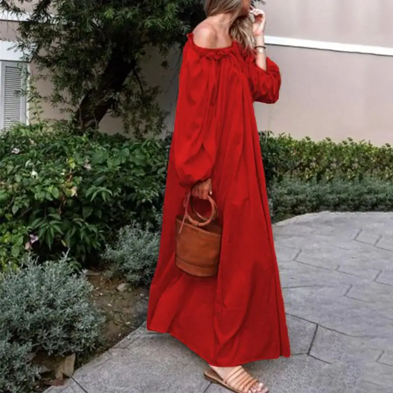VONDA البوهيمي النساء اللباس الصيف قبالة الكتف مثير Vestidos فانوس كم فستان طويل رداء فام شاطئ حزب فستان الشمس زائد حجم