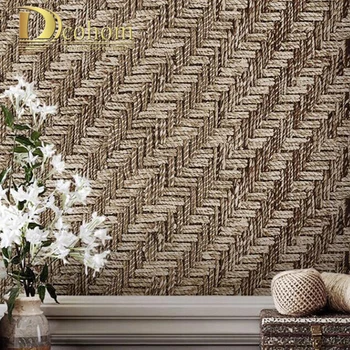 

Faux Linen Textured Wallpaper For Walls Decor Straw Pattern vinyl Wall Paper for Bedroom