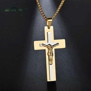 

Nextvance 316L Stainless Steel 2 prayer Cross Necklaces Gold Juses Crucifix Pendant Necklace For Women Charm Jewelry