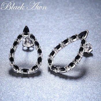 

Christmas Gift Casual 925 Sterling Silver Jewelry Engagement Stud Earrings for Women Drop Shape Black Spinel Female Earring I007
