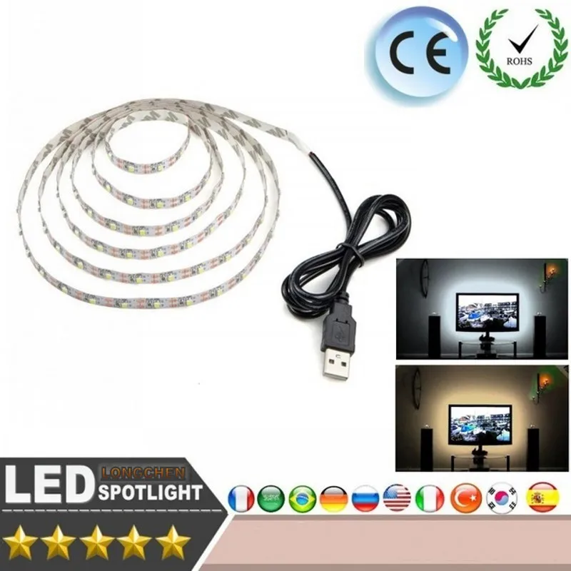 DC 5В USB светодиодный ленте 50 см 75 м 1 2 3 4 5 SMD 3528 SMD5050 клей RGB гибкий светильник лампы