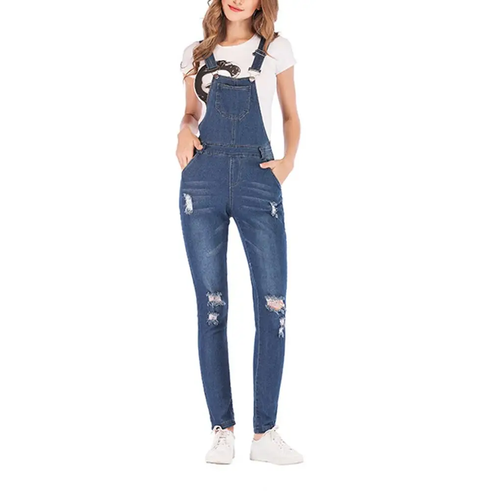 

Summer Fashion Women Ripped Hole Jeans Jumpsuit Long Pants Denim Romper Overalls