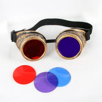 Steampunk Goggles Unisex Gothic Vintage Style Punk Gothic Glasses Cosplay bronze frame 7 colour lens 1