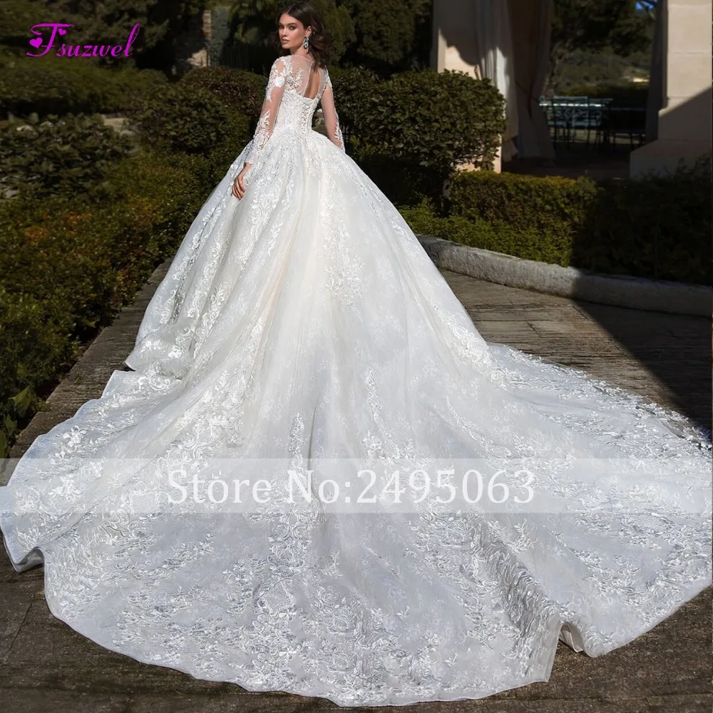 blue wedding dress Glamorous Long Sleeve Appliques Chapel Train Ball Gown Wedding Dress 2022 Luxury Beading Scoop Neck Lace Up Princess Bridal Gown red wedding dresses