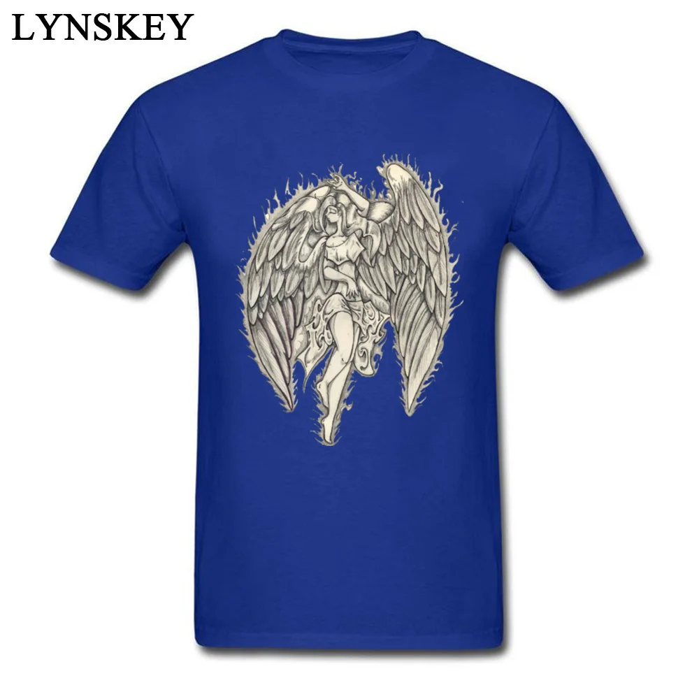 Family T-Shirt Fashion Round Collar 3-2-angel-tattoos Cotton Fabric Adult Tops T Shirt Design Short Sleeve Clothing Shirt 3-2-angel-tattoos blue