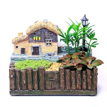 

New Resin Flower Pot Succulents Plants Small Bonsai Micro Landscape Vase Garden Decoration with LED String