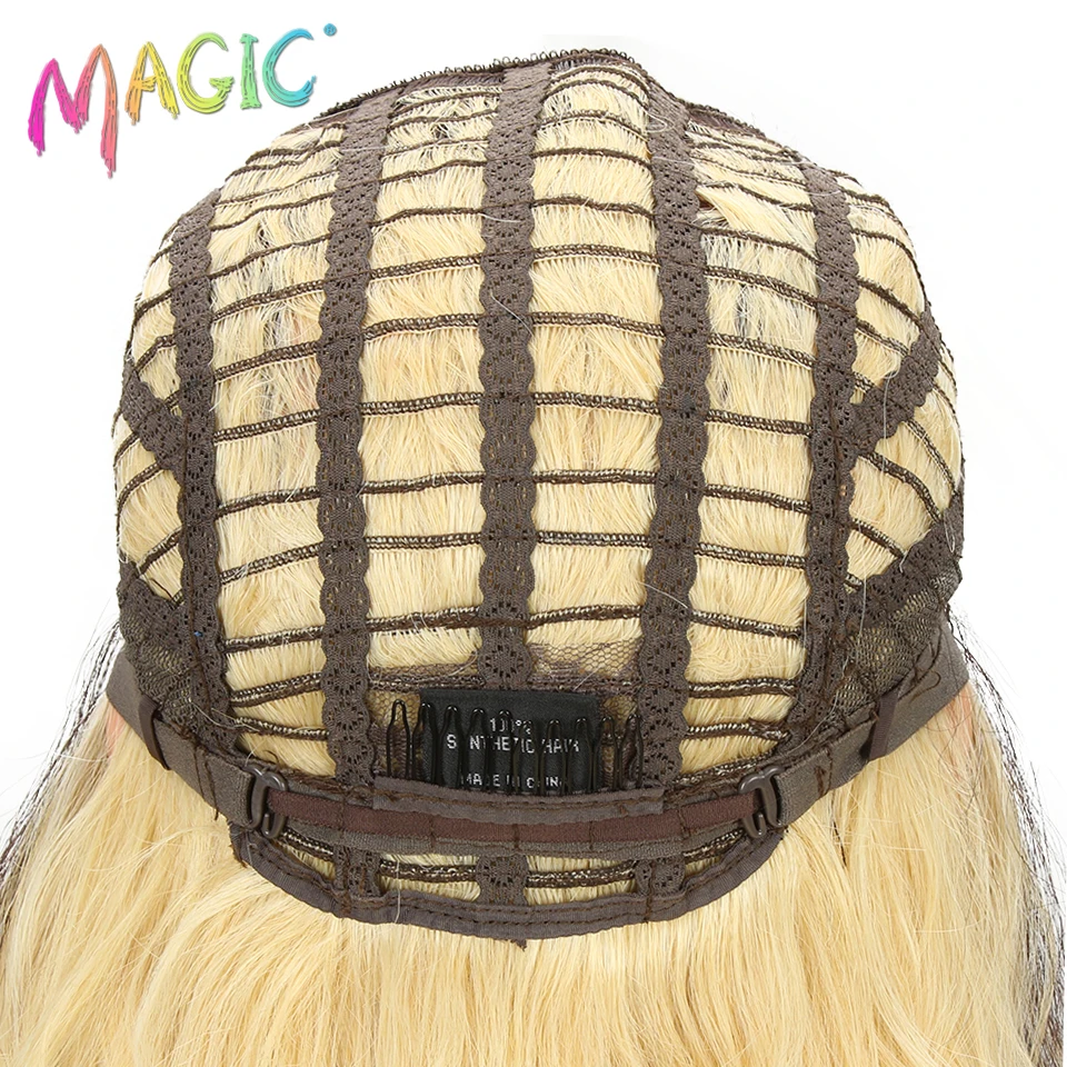 Волшебные волосы средней Длина 24 дюйма волна синтетические парики для чернокожих Для женщин блондинка Синтетические волосы на кружеве