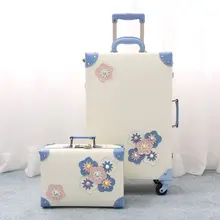New girl Vintage Floral PU Rolling Luggage sets,13"20"22"24"26"inch Women Trolley Suitcase with Cosmetic case On Wheels