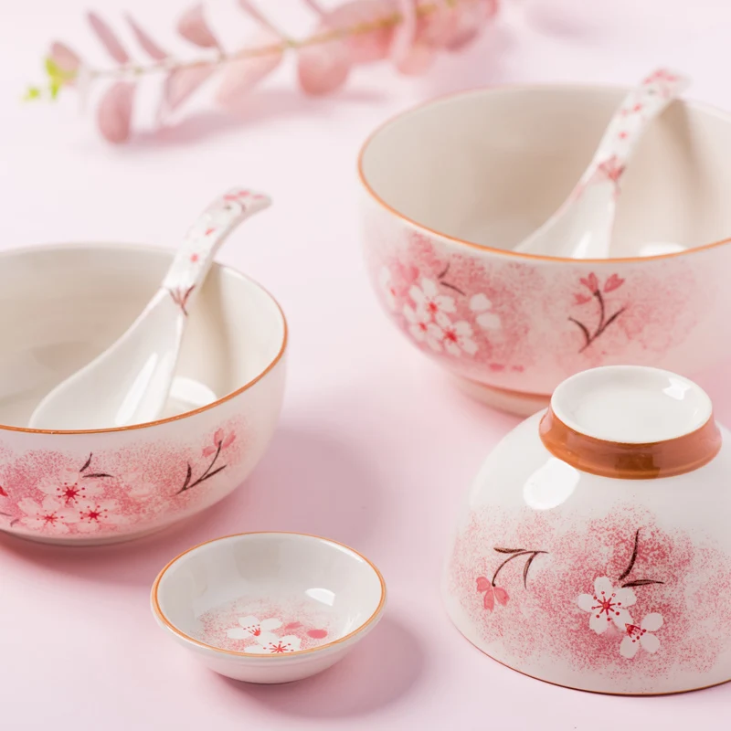 Pink Porcelain Plate Ceramic Dinner Dish Plate Rice Bowl Soup Plates Dinnerware Sets Tableware