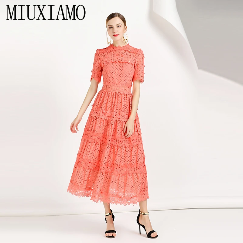 MIUXIMAO عالية الجودة 2019 الصيف و الربيع اللباس خمر أحدث المياه للذوبان زهرة Eleghant عارضة فستان طويل النساء vestidos