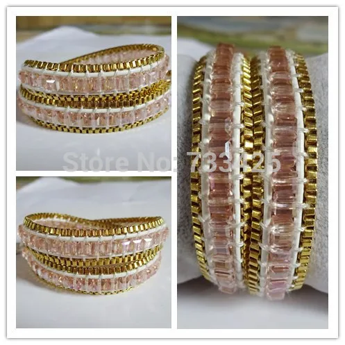 Hot Sold Handmade Wrap Bracelet With White Leather Faceted Light Red Hot Sold Handmade Wrap Bracelet With White Leather Faceted Light Red Stone And Golden Chain Weaved For Women In Bracelets From Jewelry