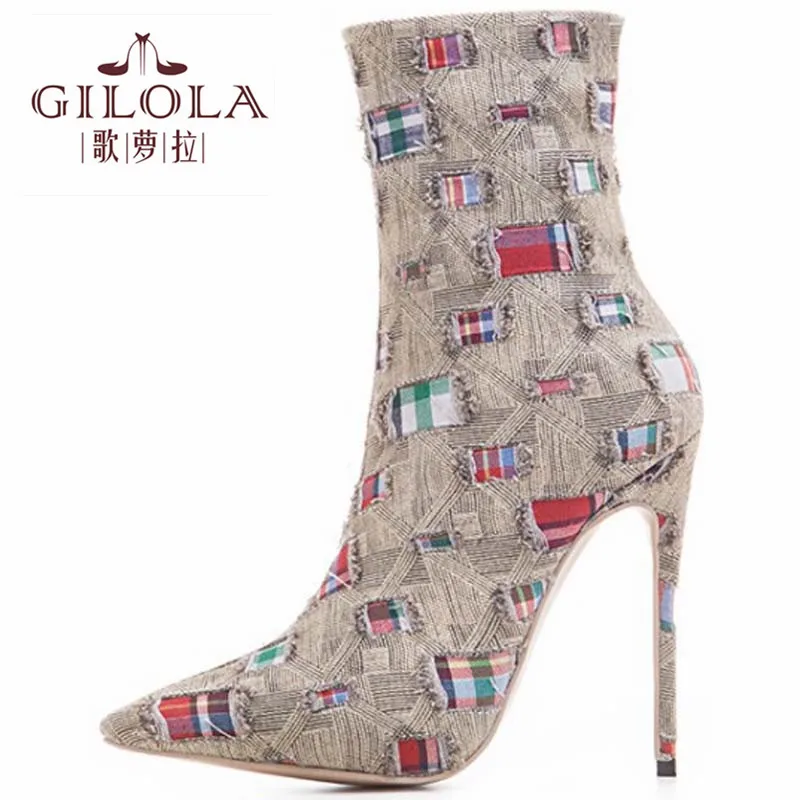 

Demin 12cm Super High Heels Women Boots Fashion Autumn Sexy Thin Heels Ankle Women Shoes Best #Y0233598Q