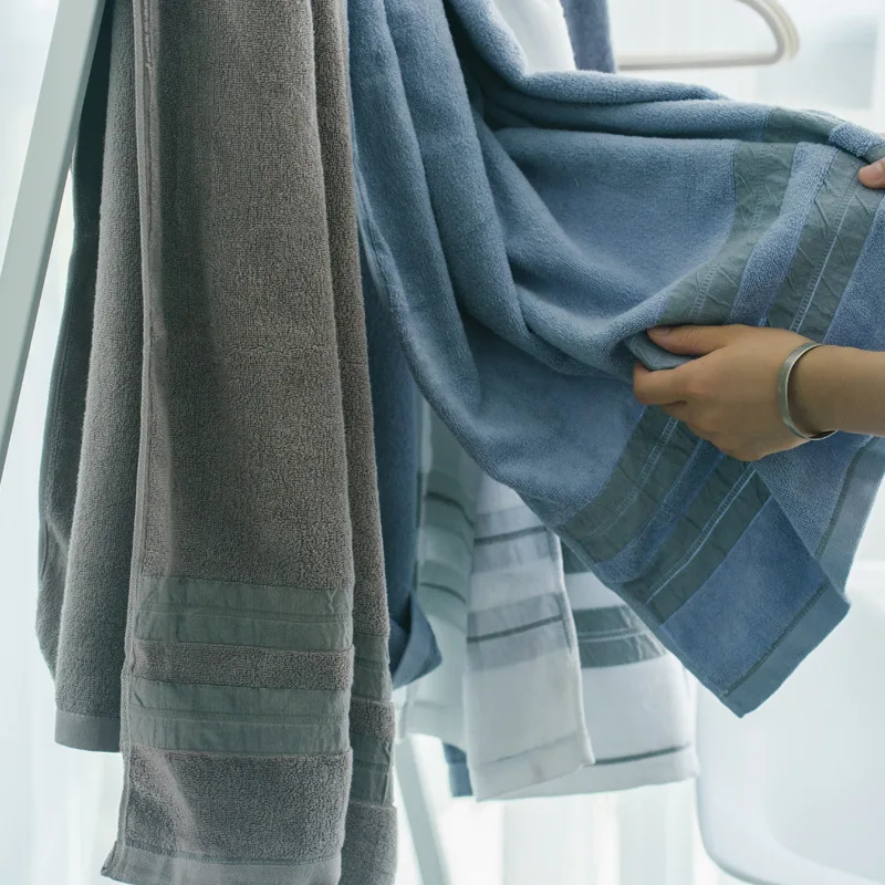 

New Luxury Blue White Brown 100% Cotton Bath Towel Brand Serviette Adulte Embroidery Large Beach Towels 70x140cm toalha de banho