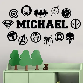 

Wall Decals Personalized Custom Name Logo Comics Heroes Vinyl Decor Stickers Nursery Kids Room Bedroom Home Decor D229
