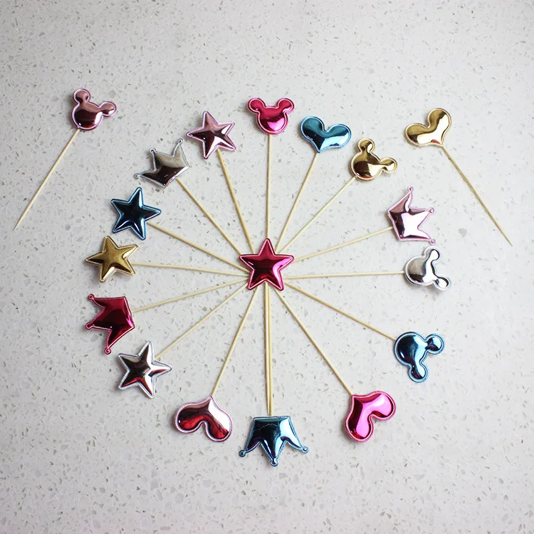 5pcs/lot Cake Topper Heart Star Crown Cake Flags Baby Shower Birthday Wedding Children Kids Christmas Party Cake Decor Supplies
