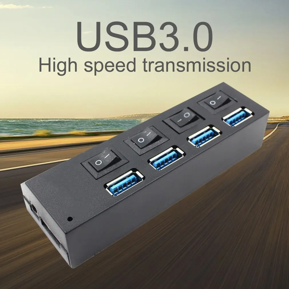 

High Speed 4 Ports USB 3.0 HUB With On/Off Switch Power Adapter USB Hub For Desktop Laptop EU US plug