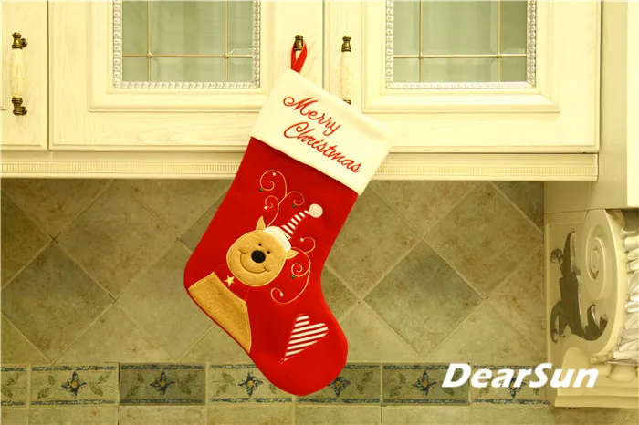 

Free shipping!1pc/lot Reindeer Christmas Stocking 18"Red Fleece Stocking Christmas Indoor Decoration Gift