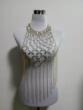 New Style Fashion Women Plastic Crystal Beads Chains Unique Gold Chains Layers Necklace Body Jewelry 2 Colors WRB13