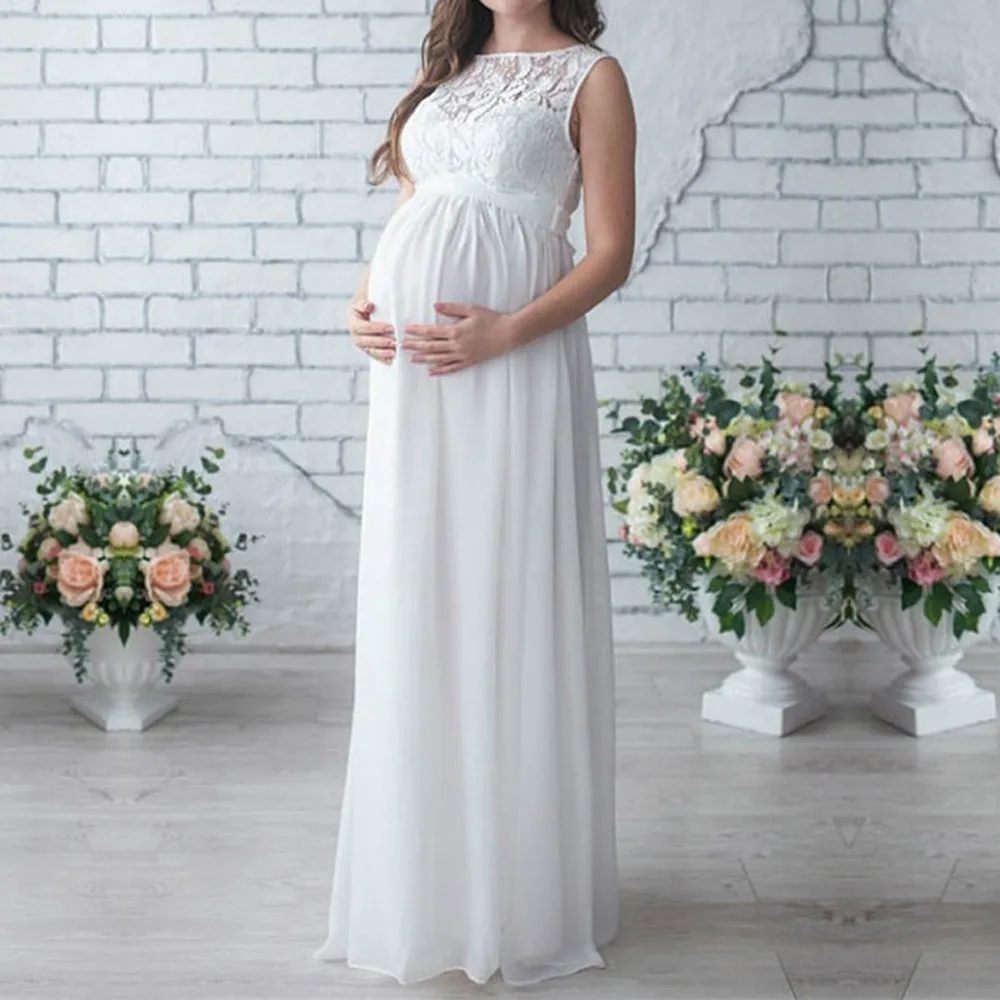 Женское платье для беременных кружевное длинное платье макси без рукавов фотография материнства реквизит Одежда вечерние свадебные платья#828
