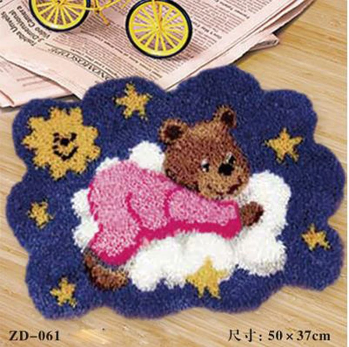

Pink Bear Latch Hook Rug Kits Crocheting Wall Tapestry Yarn Sofa Cushion Set for Embroidery Carpet Rug Home Decor Floor Mat
