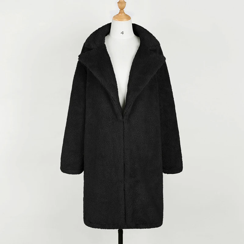 Зимнее длинное флисовое меховое пальто для женщин, шерстяная верхняя одежда, плотная теплая Женская куртка, уличное повседневное Свободное пальто