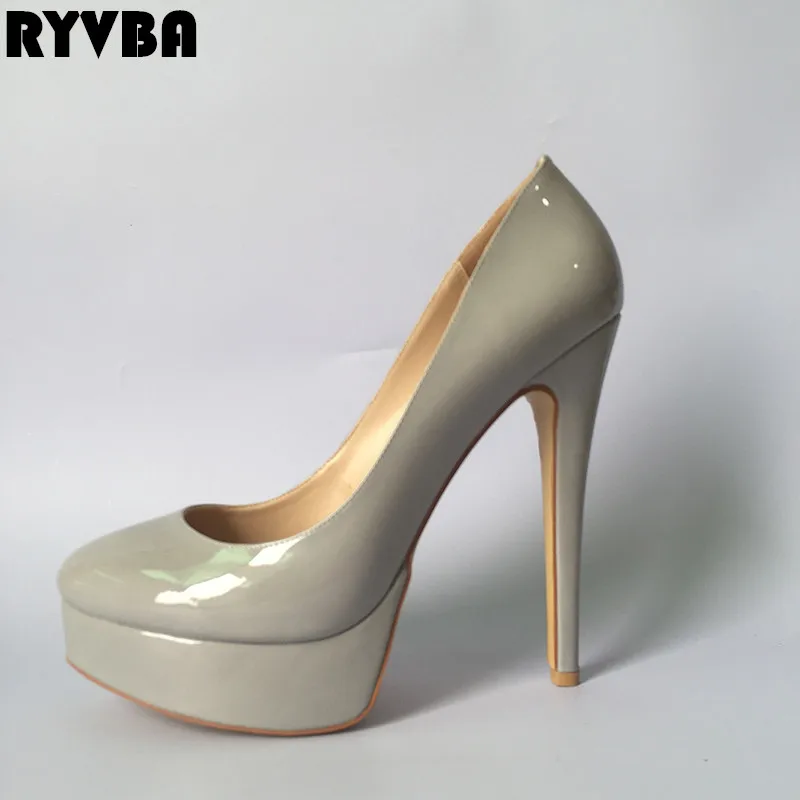 

RYVBA women fashion patent leather thin high heels pumps for woman shoes autumn summer warterproof ladies platform party shoes