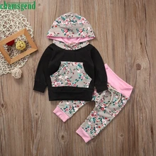2017 cute 2pcs Toddler Baby Boy Girl Clothes Set floral hooded sweater trousers Hoodie Tops+Pants Outfits P30 baby clothes