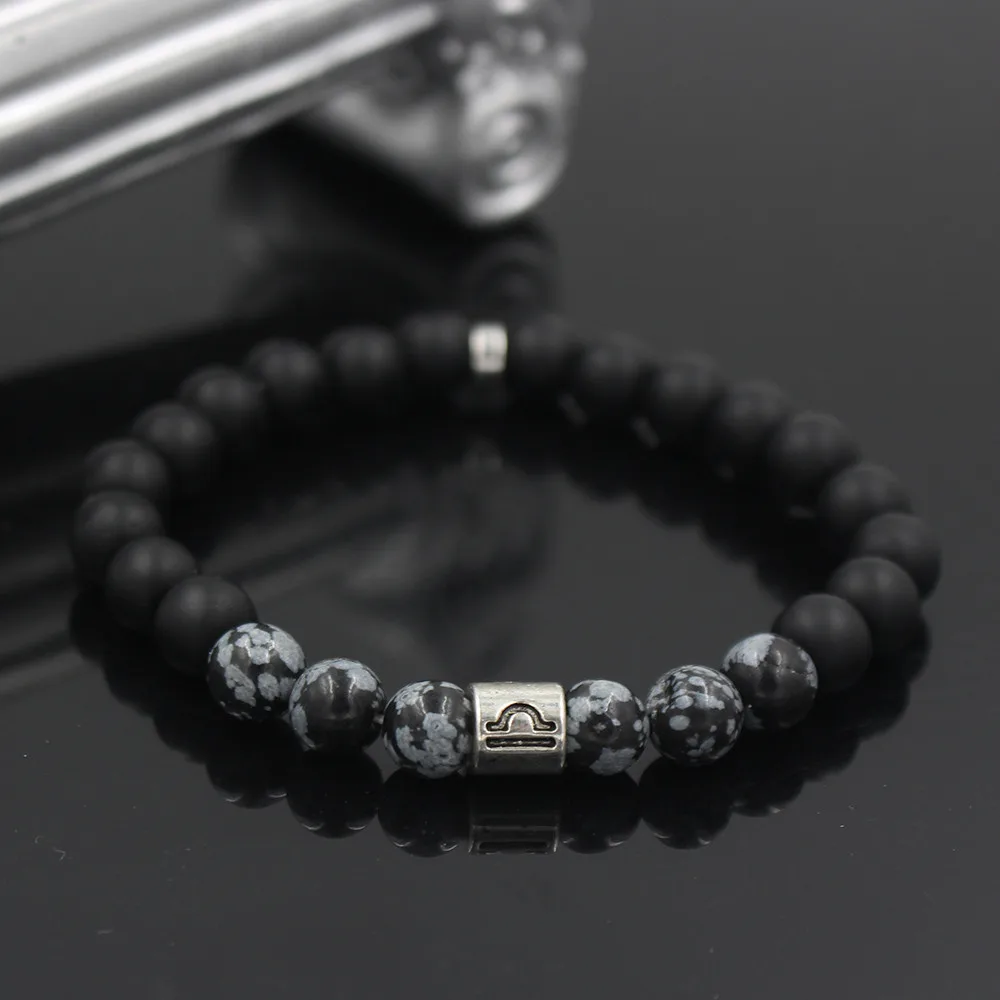 TANGYIN Simple Charm 12 Constellation Bracelet Black Scrub Stone Beads Cancer Pisces Capricorn Libra Beaded Bracelet Women Men