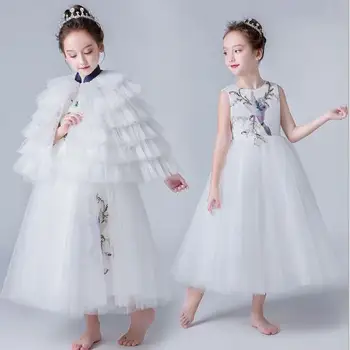 

2019 High Quality Handmade Little Girls Costume Tutu Dress Pastel Princess Flower Girl Party Dress + shawl Winter Girl clothes