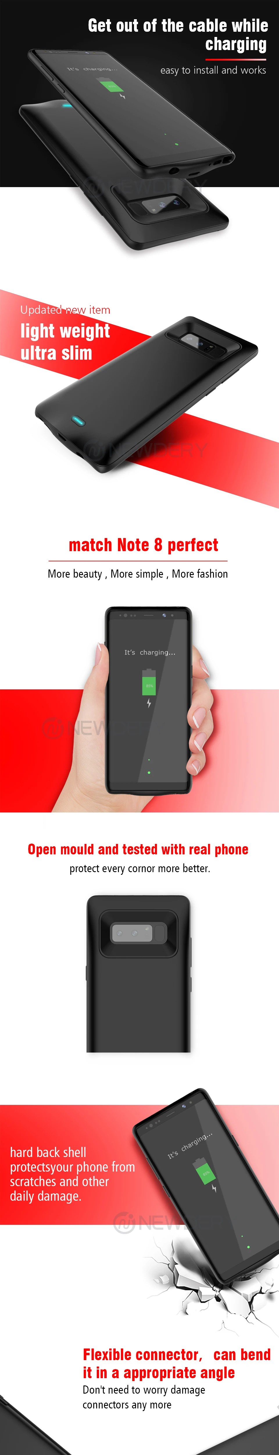 NEWDERY Внешняя резервная батарея зарядное устройство чехол для Samsung Note 8 5500 мАч ультра тонкий мощность Чехол для Note 8 красочные высокой емкости