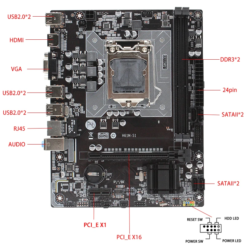 H61 H61M-S1 LGA 1155 настольная материнская плата Поддержка socket LGA1155 DDR3 Mico-ATX для Intel i3/i5/i7 интегрированная графическая плата