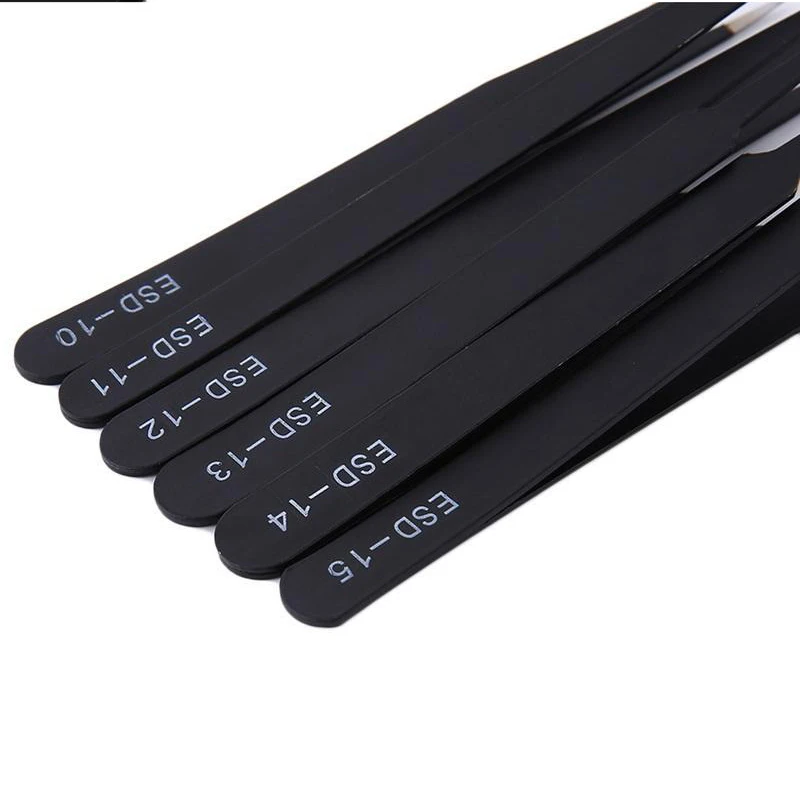 6Pcs /Set Tweezers High Precision ESD Tweezer Set stainless Tweezers tools kit for BGA Sundry Repair Non Magnetic