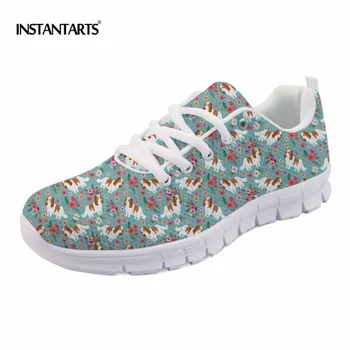 

INSTANTARTS Novelty Cocker Spaniel Flower Print Women Flat Mesh Shoes Breathable Summer Casual Sneakers Woman Laces-up Flats