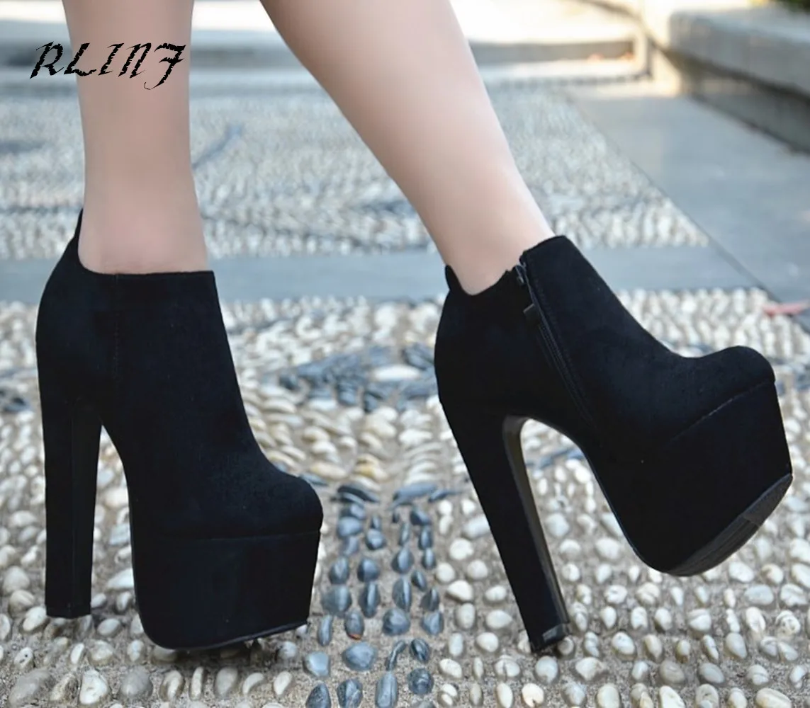 2018 Tacón Moda 14 Redondas Mujer Elegantes Grueso Cortas Botas Nueva Altos Negro Para Tacones Con Plataforma Impermeable Cm marrón Alto xzxwIq