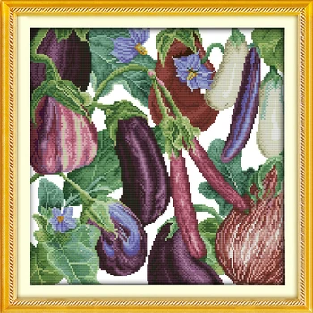

Eggplant Vegetables Cotton Canvas Cross Stitch Kit 100% Accurate Printed Embroidery DIY Handmade Needle work Wall Home Decor